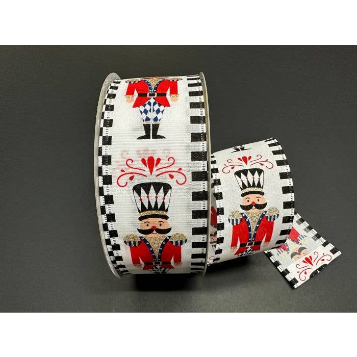 Lucknow Southern and Company - Wholesale Christmas Decoration - 2.5 x 50 yd Nutcracker Black/White Dash Edge - White Ribbon