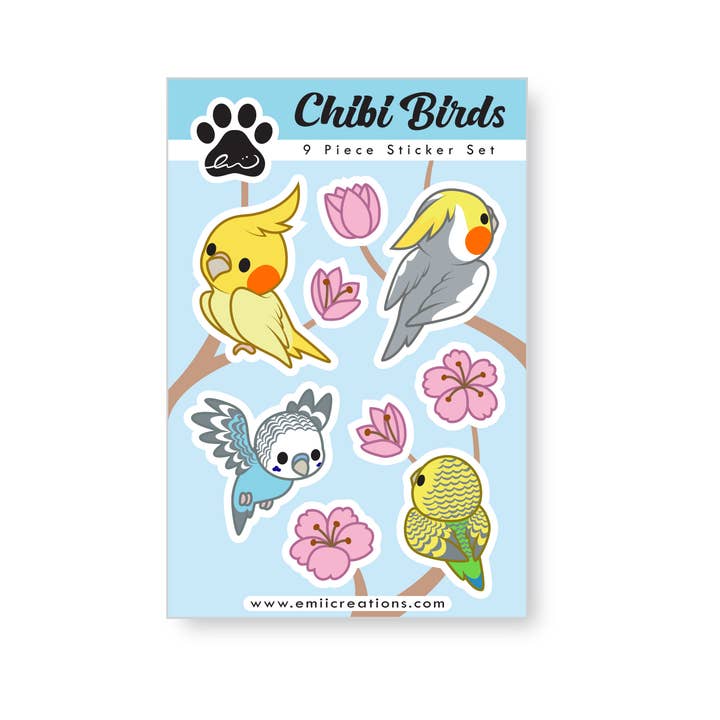 Chibi Bird Sticker Sheet for wholesale by Emii Creations