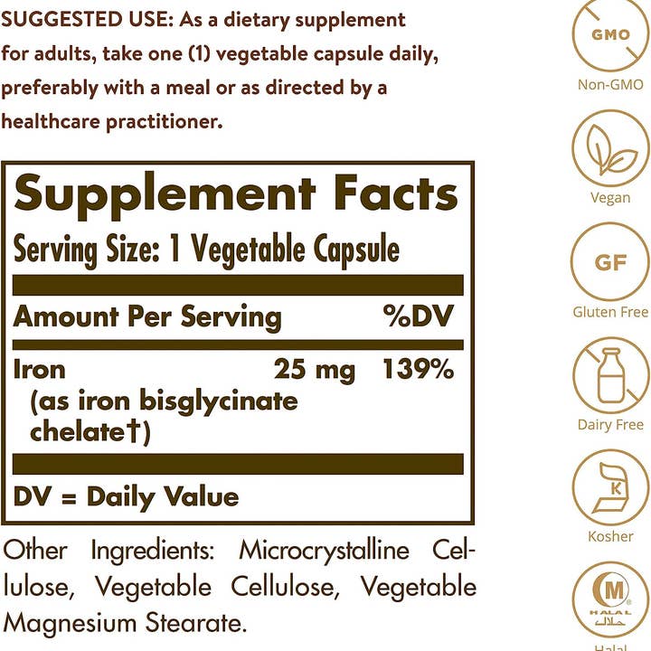 NutriCelebrity - Venta al por mayor Suplementos/vitaminas para beber - Solgar Gentle Iron 25 mg, 90 cápsulas vegetales - Energía