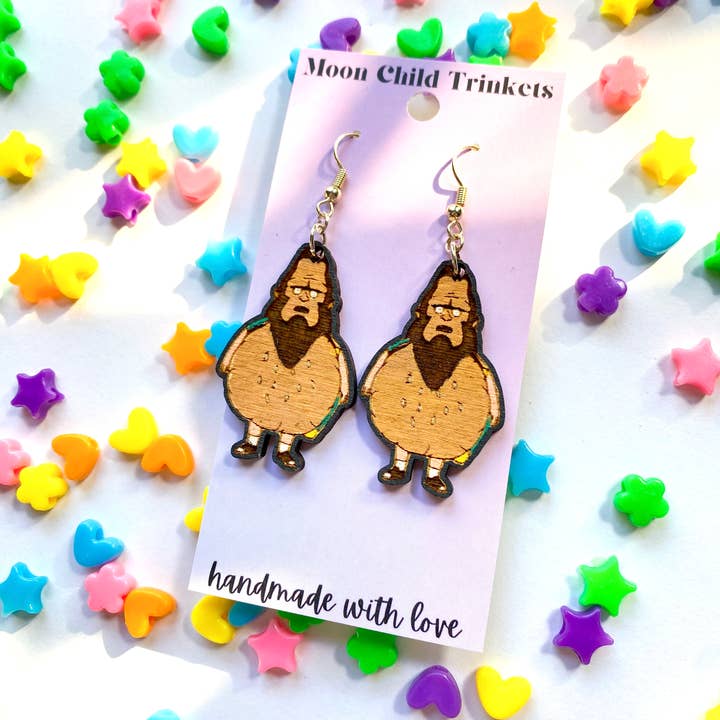 Moon Child Trinkets - Wholesale Dangle Earrings - Bobs Burgers Beefsquatch Earrings - Pop Culture Jewelry