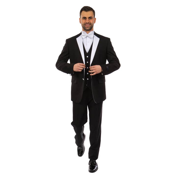 Bryan Michaels 3pc Modern-Fit Tuxedo,Black/White Satin Lapel for wholesale on Faire4