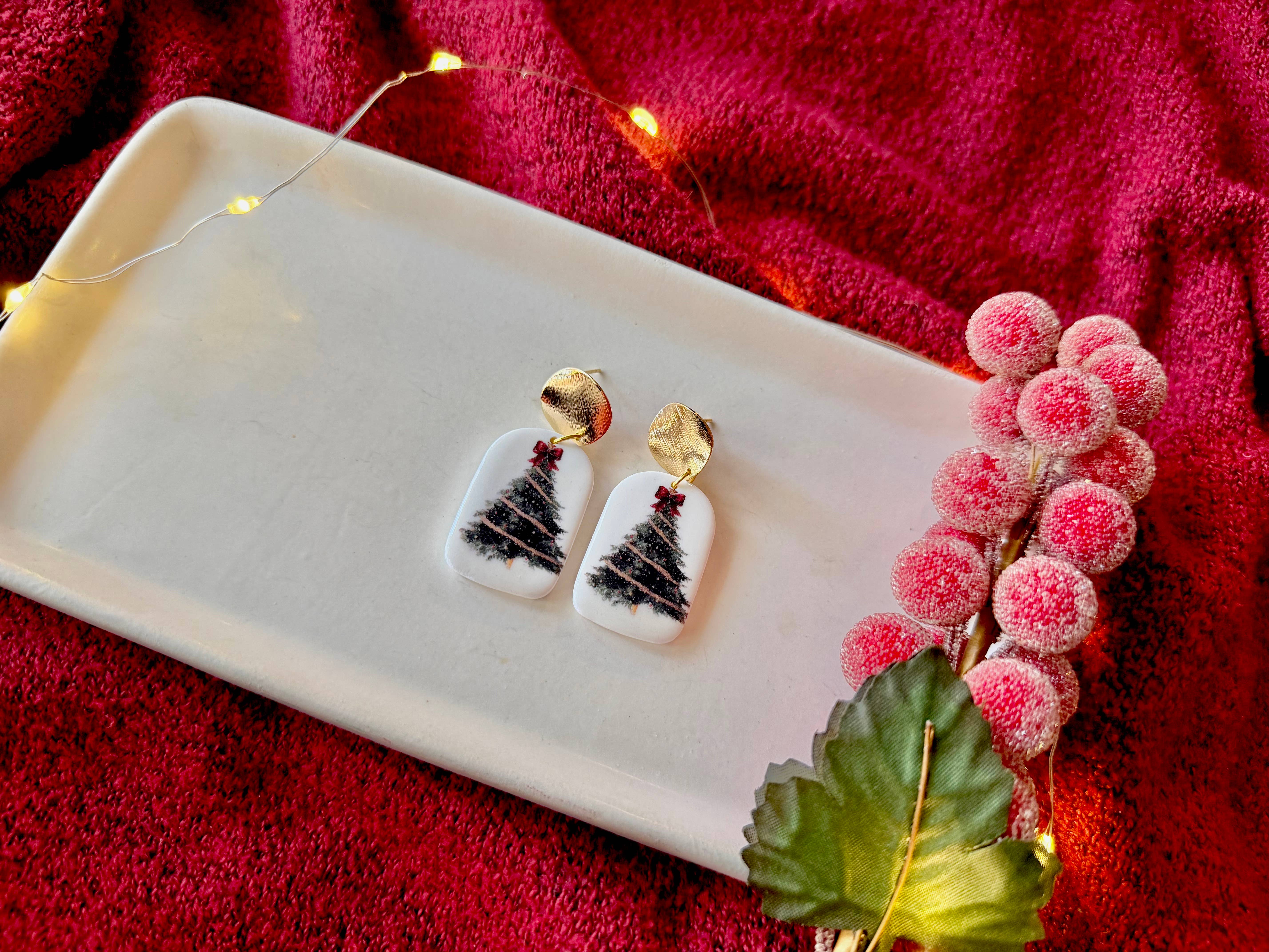 SeizeTheClayJewelry - Vendita all'ingrosso Orecchini pendenti - Orecchini pendenti ad albero, orecchini ad albero di Natale5