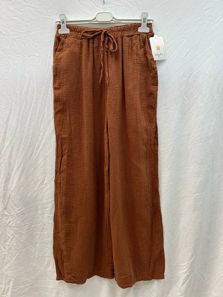 Mimi & Gogo - Wholesale Pants - Women's - Cotton gauze pants with pockets @5375_PGazePoches15