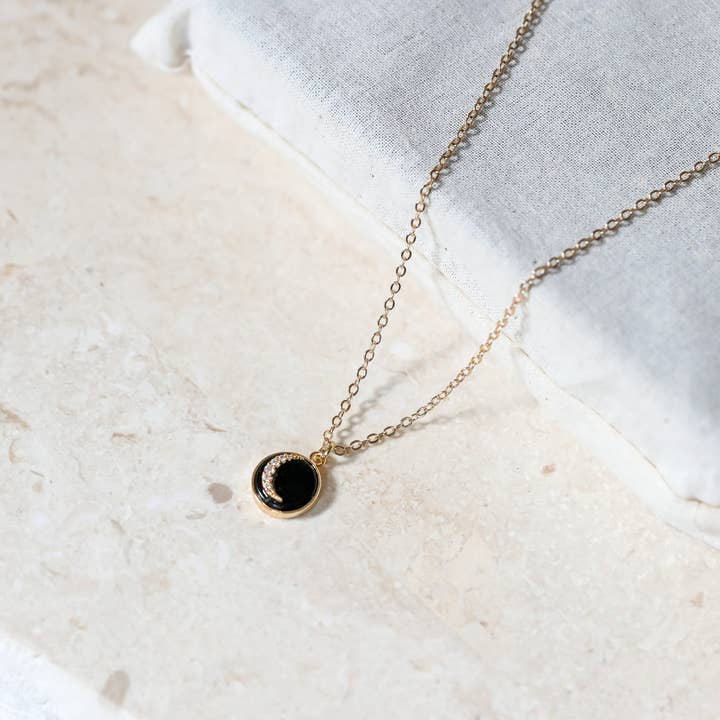 The Gilded Witch - Wholesale Pendant/charm necklace - Black Glass Crescent Moon Necklace: Modern Witchy Jewelry1