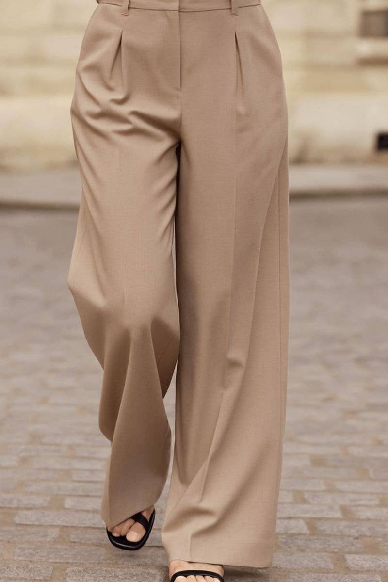 You Udress - Wholesale Suit Pants - Women's - Wide and fluid high-waisted beige pants