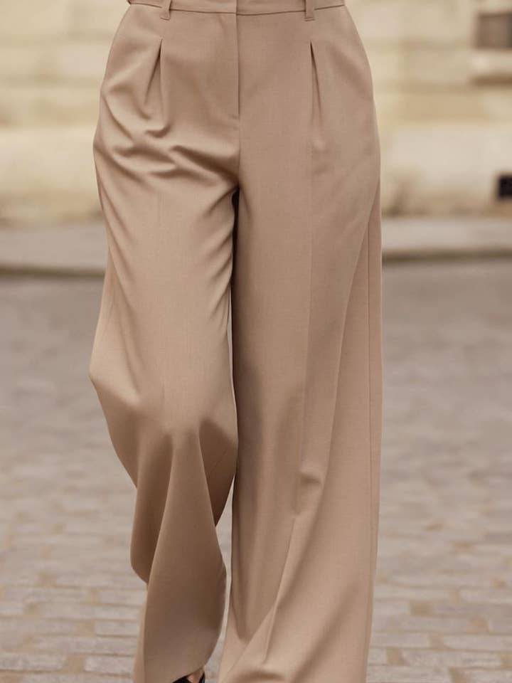 You Udress - Wholesale Suit Pants - Women's - Wide and fluid high-waisted beige pants0