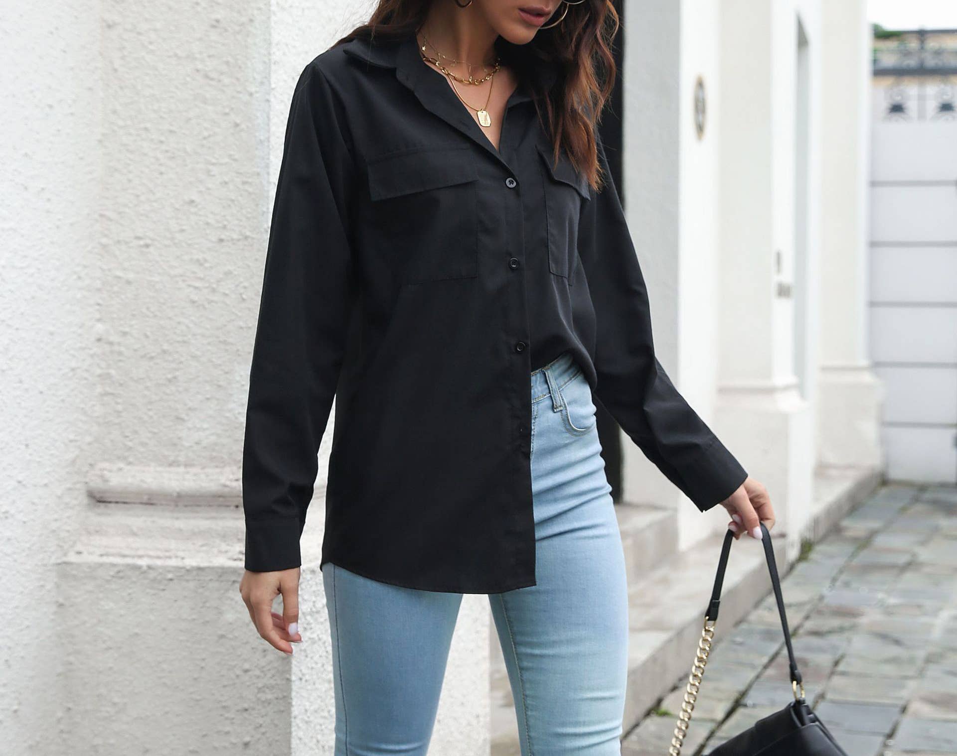 HIDDENBRAND - Wholesale Button Down Shirt - Women's - Cotton Long Sleeve Medium Length Shirt Women4