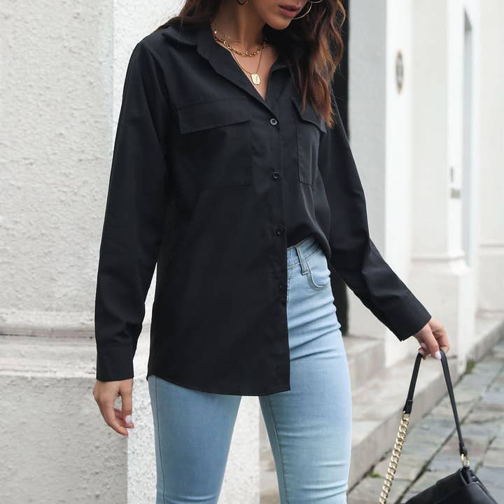 HIDDENBRAND - Wholesale Button Down Shirt - Women's - Cotton Long Sleeve Medium Length Shirt Women4