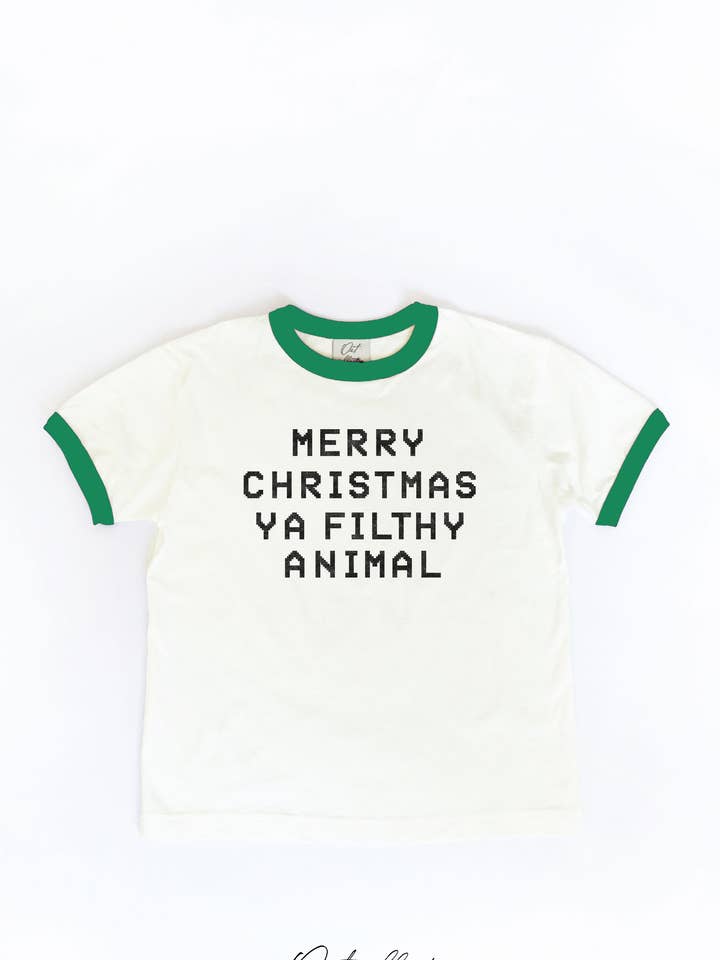 OAT COLLECTIVE - Wholesale Screen-printed t-shirt – Kids - MERRY CHRISTMAS YA FILTHY ANIMAL Toddler Unisex Ringer Top
7