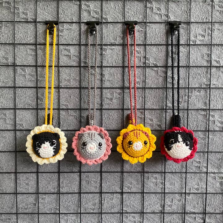Crochet Cat Car Hanger, Amigurumi Sunflower Cat, Cat Lover for wholesale by TOMOPOD LLC