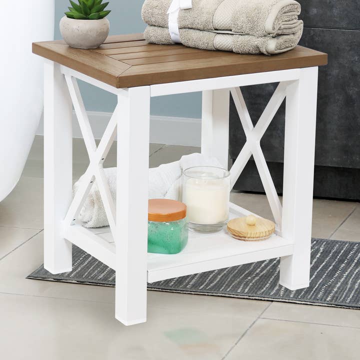 17.25 in Corner Stool with Storage Shelf - Farmhouse for wholesale by Sunnydaze Decor