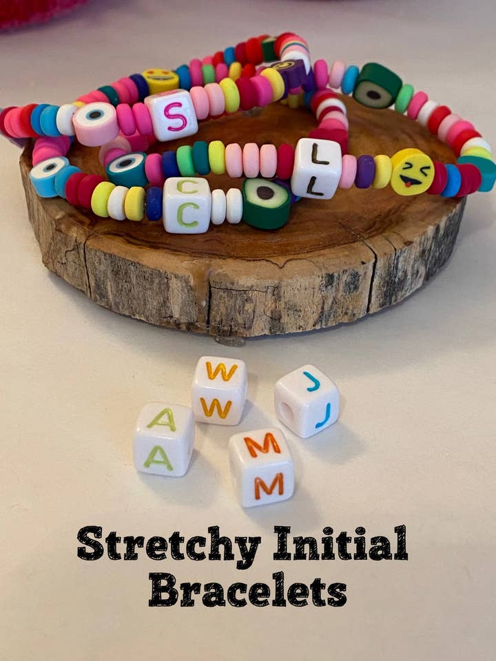 Bracelet Stretchy Stackable Monogram Colorful Initials for wholesale by Leanne Bruce Co.