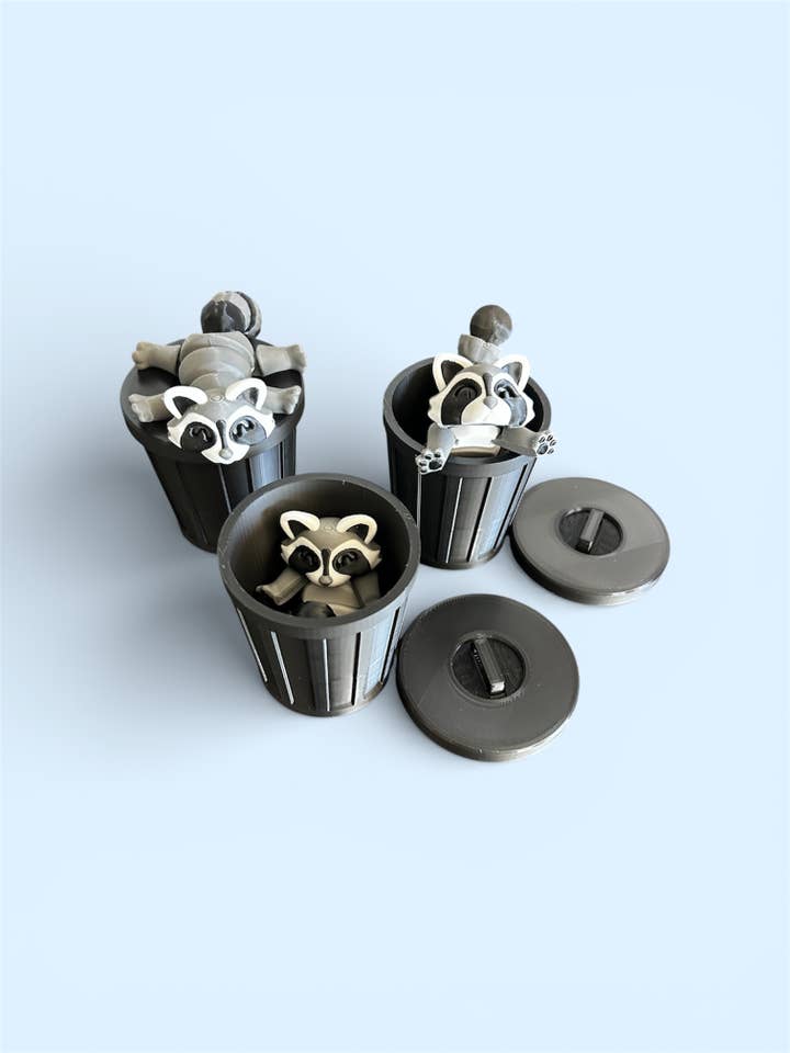 Racoon and Trash Can Trash Panda set 3D printed fidget toy for wholesale by 3D in Paradise