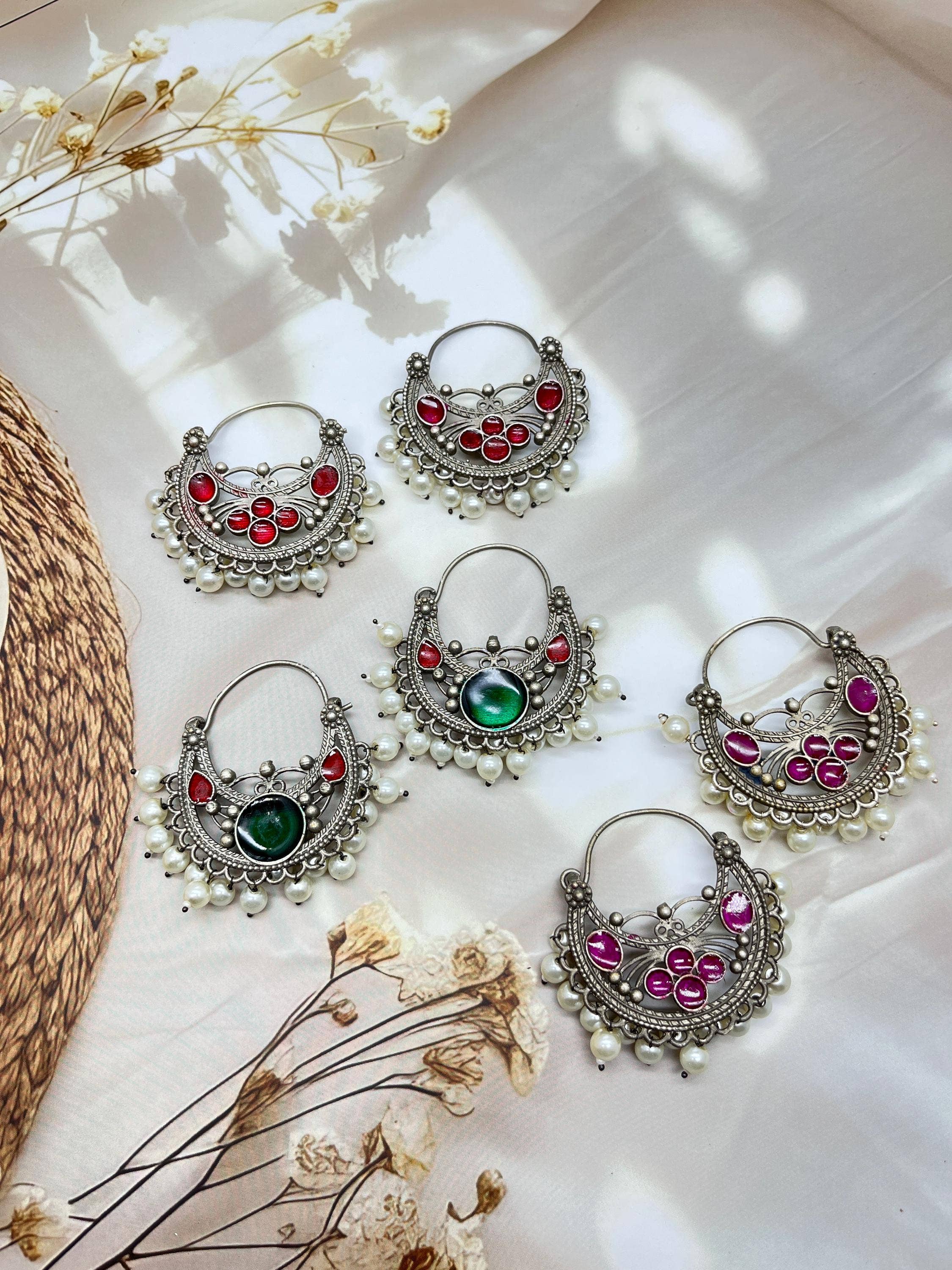 Vastrabhushan – wholesale Hoop earrings – Meenakari Chandbali Oxidised Indian Earrings1