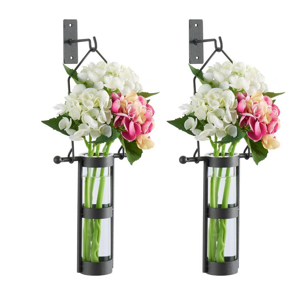 Danya B - Wholesale Vase - Wall Mount Hanging Glass Cylinder Vase w/Metal Cradle & Hook3