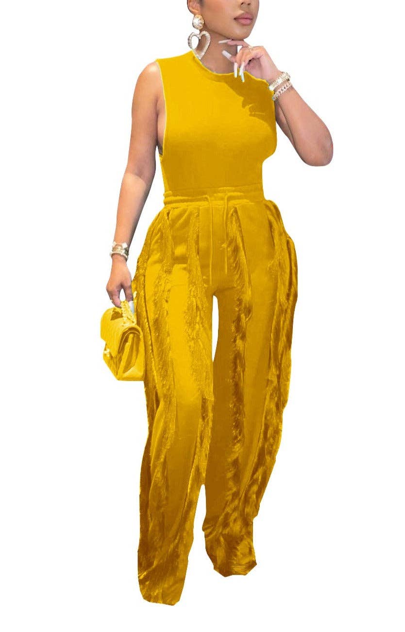 MB Fashion Wholesale - Wholesale Top & Pant Set (NOT Loungewear) - Women's - MB FASHION Sleeveless Fringe Tank Top and Pants Set 220LY26