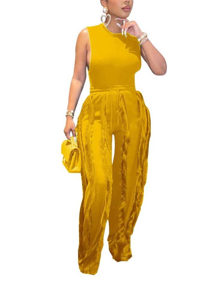 MB Fashion Wholesale - Wholesale Top & Pant Set (NOT Loungewear) - Women's - MB FASHION Sleeveless Fringe Tank Top and Pants Set 220LY26