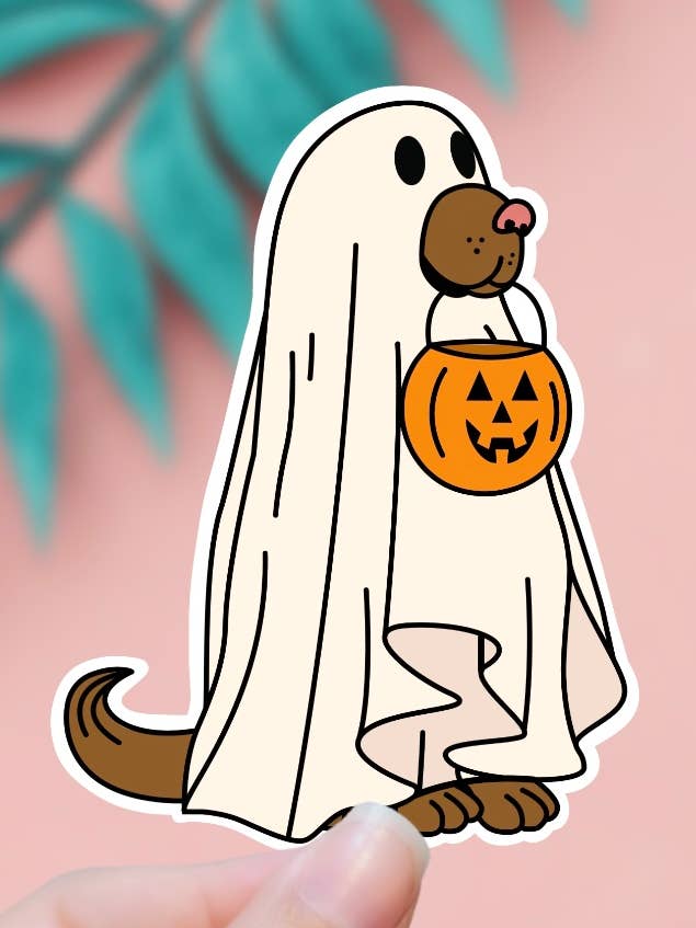 Halloween Costume Ghost Dog Sticker for wholesale by EnchantingSunshine