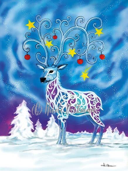 Magical Deer Art Print - Christmas Print - Winter Landscape for wholesale by Heidi Vilkman