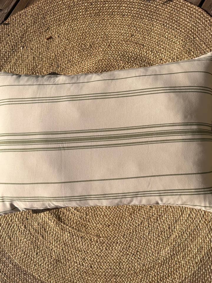 Almofadas listradas de algodão orgânico, verde eucalipto, 65*100 por atacado de la draperie francaise