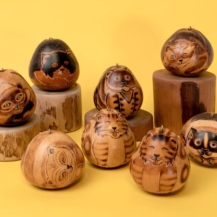 Cat - Gourd Ornament, assorted designs - Pet Friendly Gift for wholesale by Lucuma Designs