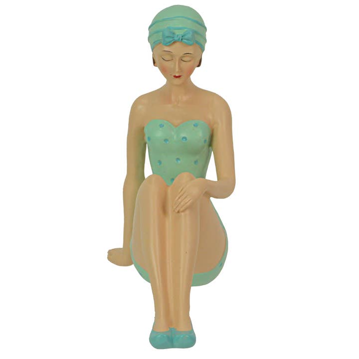 Zeckos - Wholesale Decorative Figurine - Vintage Bathing Beauty Blue Polka Dot Swimsuit Statue1