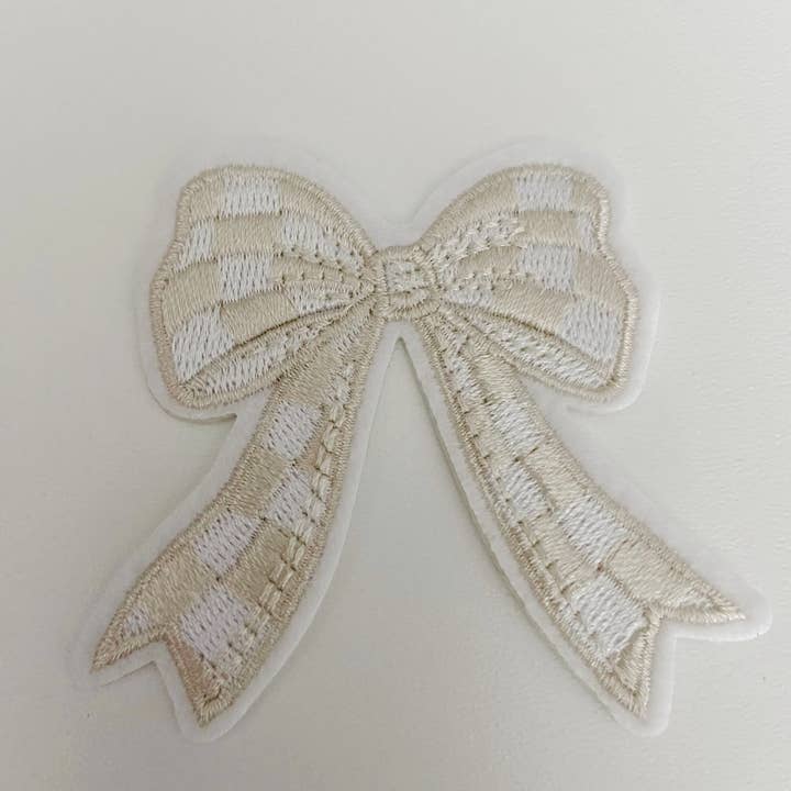 TEELUX - Wholesale Patch - 2" Checkered BEIGE Bow - Embroidered Hat Patch3