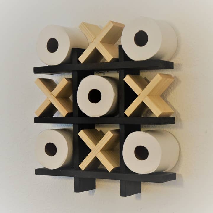 Black stained Bath Tic Tac Toe | Bath Roll Holder for wholesale by Winding Hills Designs