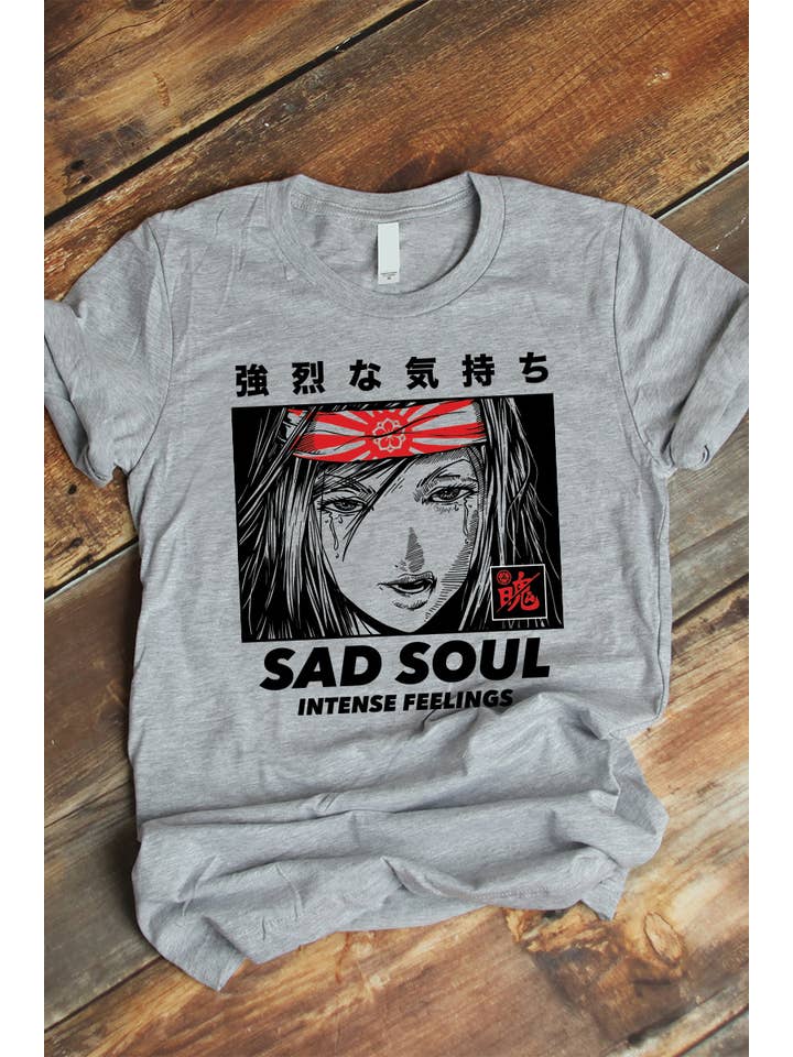 Polar bee - Wholesale Screen Printed T-Shirt - Unisex - PB-2025. SAD SOUL ANIME TEE1