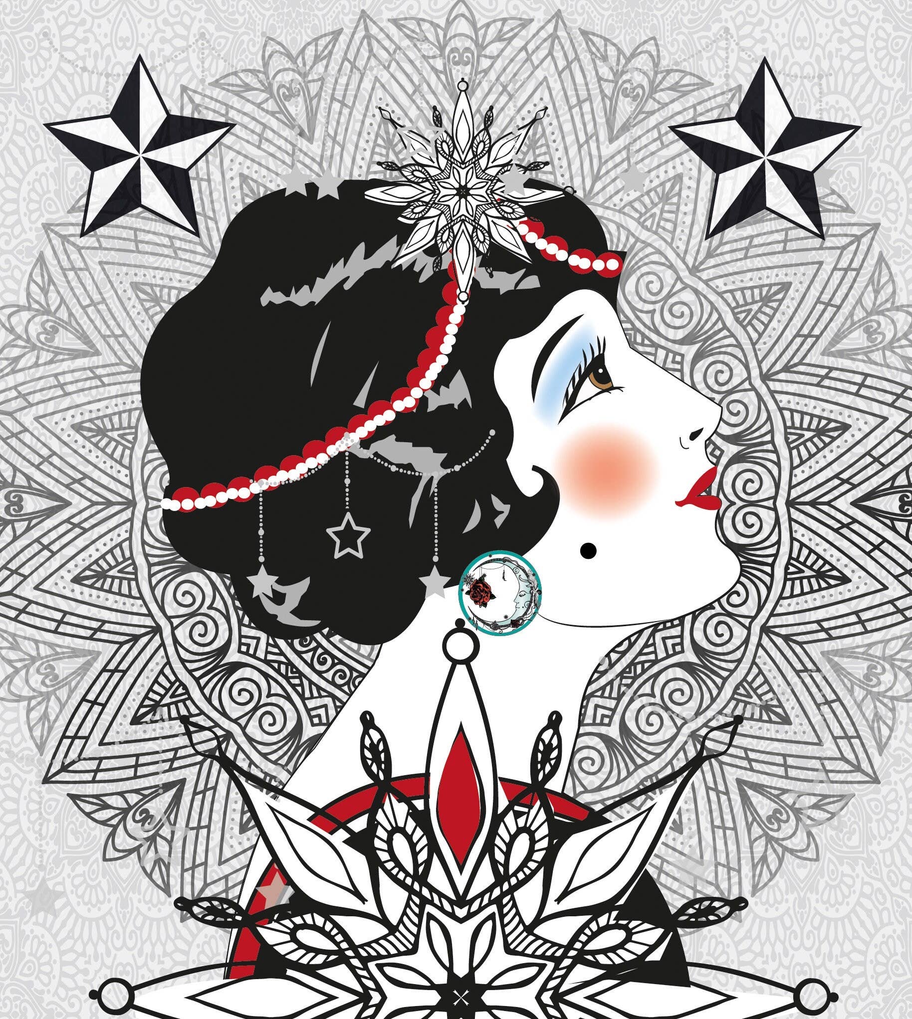 Rosie Rose Parker – wholesale Art print – Star and lady print whimsical unusual print illustration7