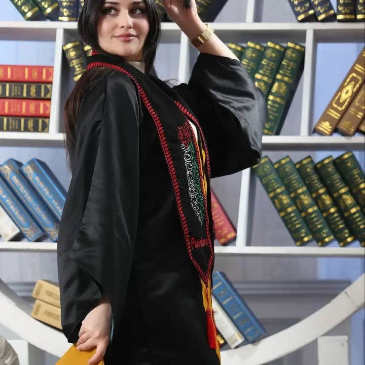 Palestinian Elegance – wholesale – Embroidered Stole with Palestine Map & Arabic Script – Celebrate Cultural Heritage3