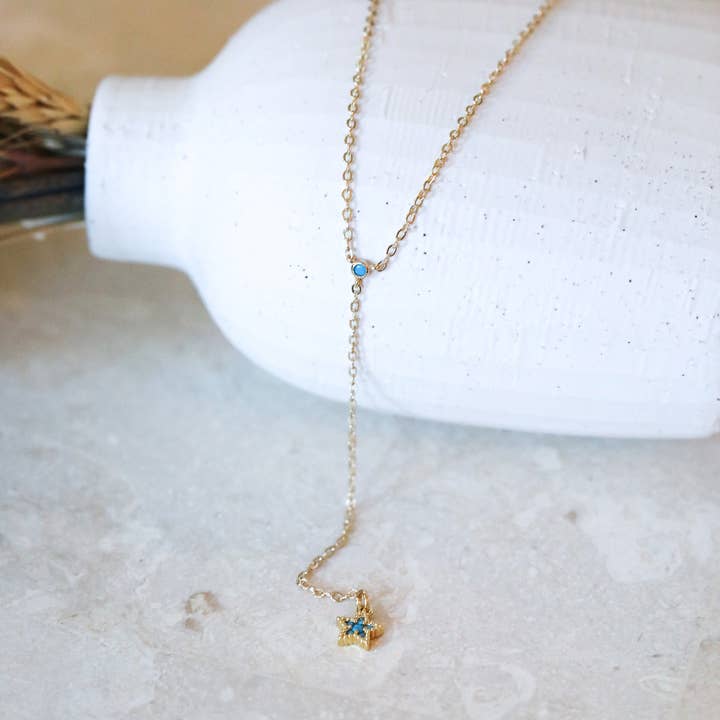 Turquoise Star Lariat Necklace: Gold Filled Summer Jewelry for wholesale by The Gilded Witch