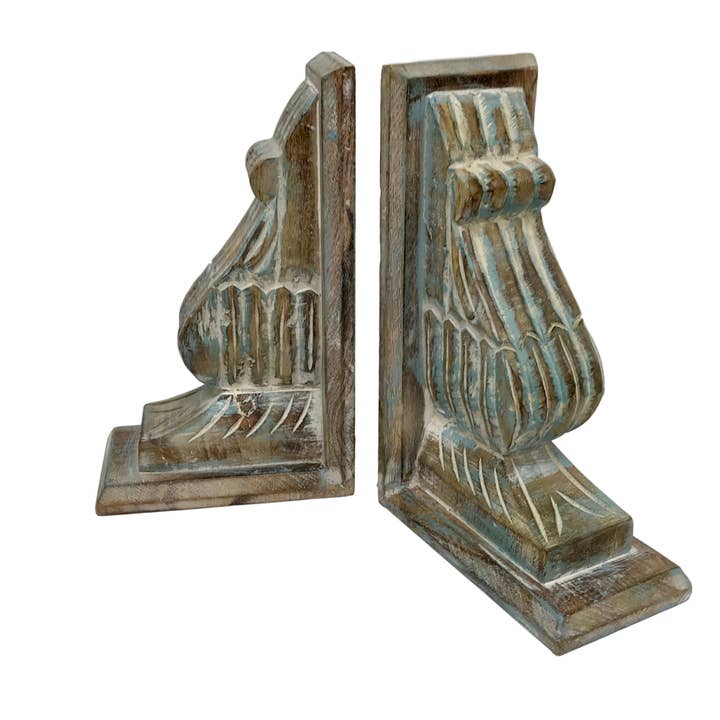 Set/2 Hand-Carved Wood Wall Brackets/Bookends for wholesale by Wilco Home