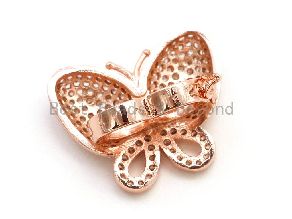 BestBeads&Beyond – wholesale Lås – CZ Klar Micro Pave Fjäril Lås, Cubic Zirconia Spänna/Fästener/Förkortare, Smycken Spänne, Magnetiska Smycken Fynd, 27x22mm, sku #H283