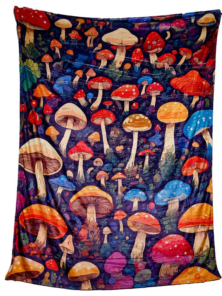 Mushroom Forest Fleece Blanket Two Sizes for wholesale by Sunshine Joy