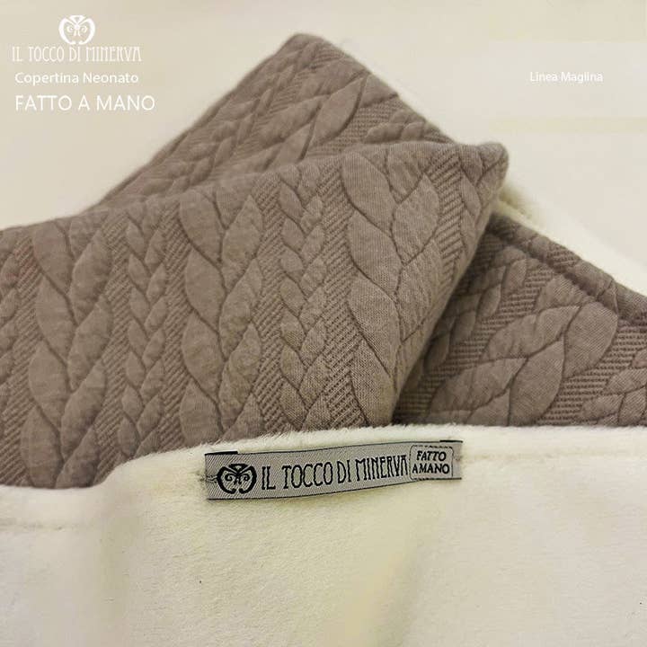 Newborn Cover Fleece Knit Line in White and Taupe Knit - Handmade for wholesale by Il Tocco di Minerva