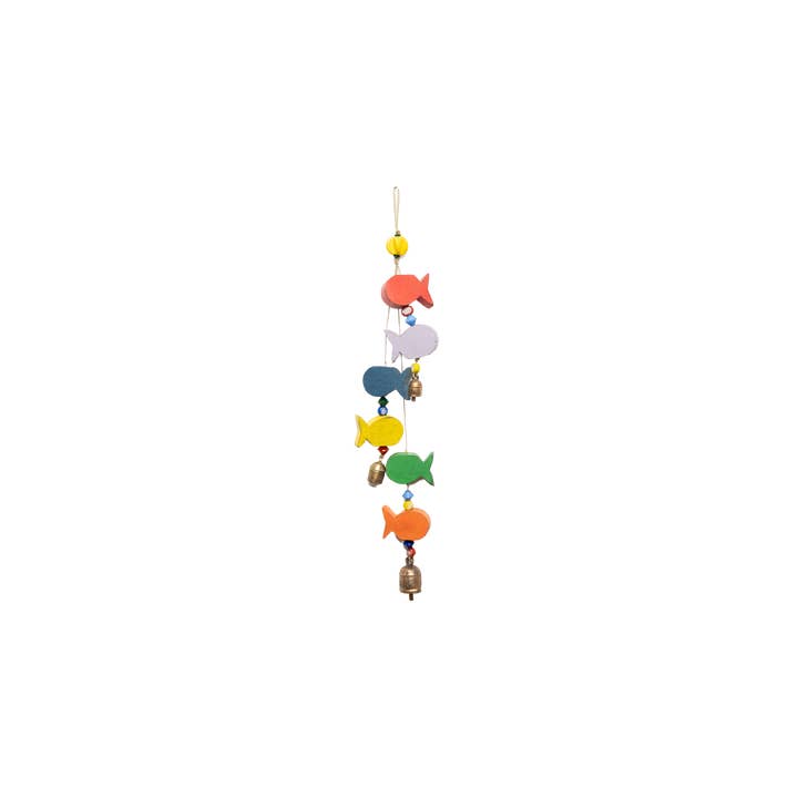 WY-501 - Une touche de couleurs/Poisson en bois/perles & clochettes pour la vente par Moksha Imports