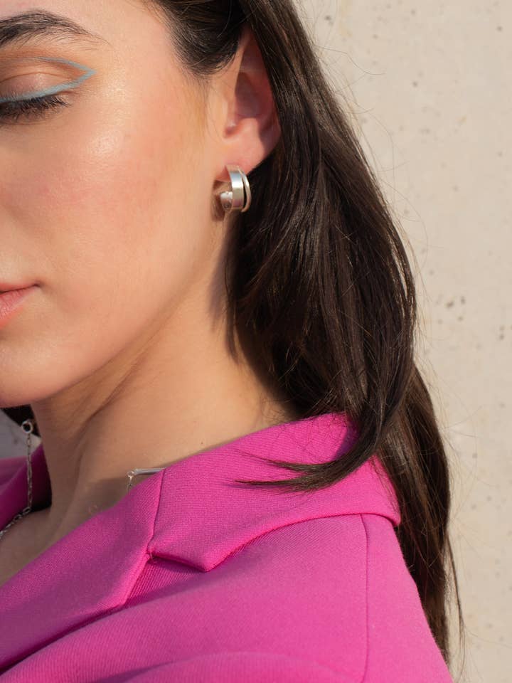 aros duplos de prata, aros de prata 925, aros mínimos por atacado de North & South jewelry