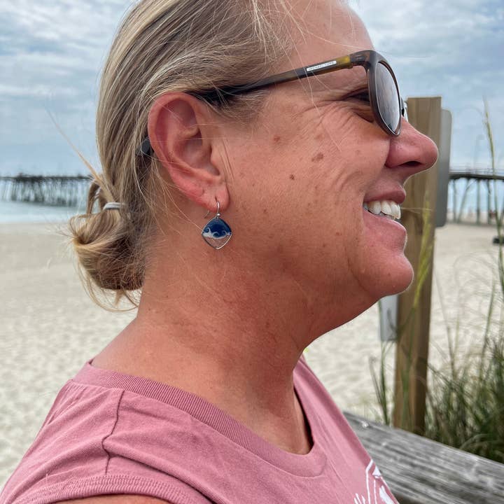 Sandy Beaches Shop - Wholesale Dangle Earrings - Custom Sand Square Wave Dangle Earrings | Beach Sand