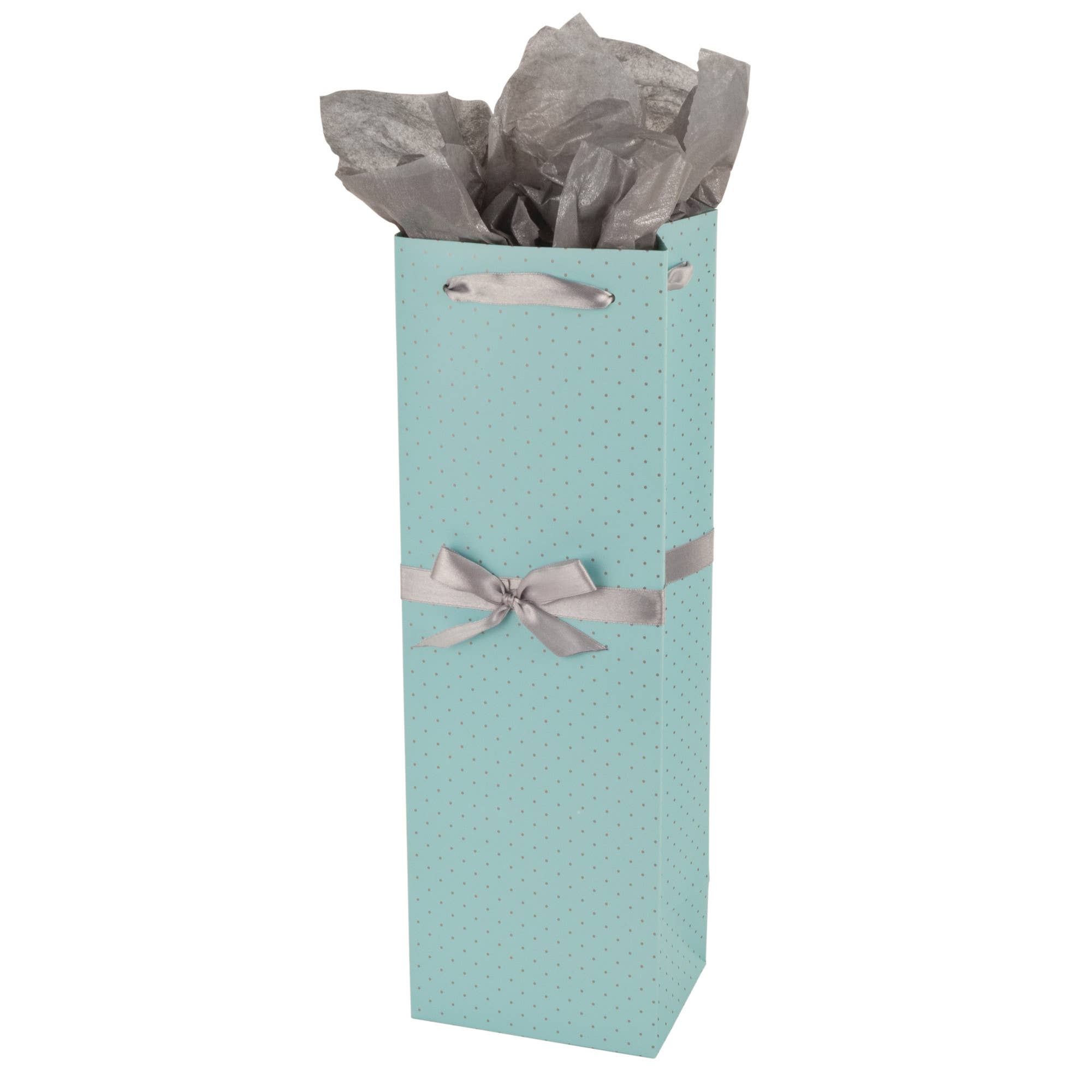 Cakewalk - Wholesale Wine Gift Bag - Ribbon Dot Single Bottle Wine Bag in Blue and Silver0
