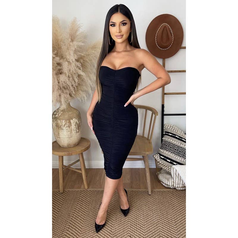 Uptown Apparel - Vendita all'ingrosso Vestito - Donna - Vestito midi a tubino con pieghe e doppio strato0