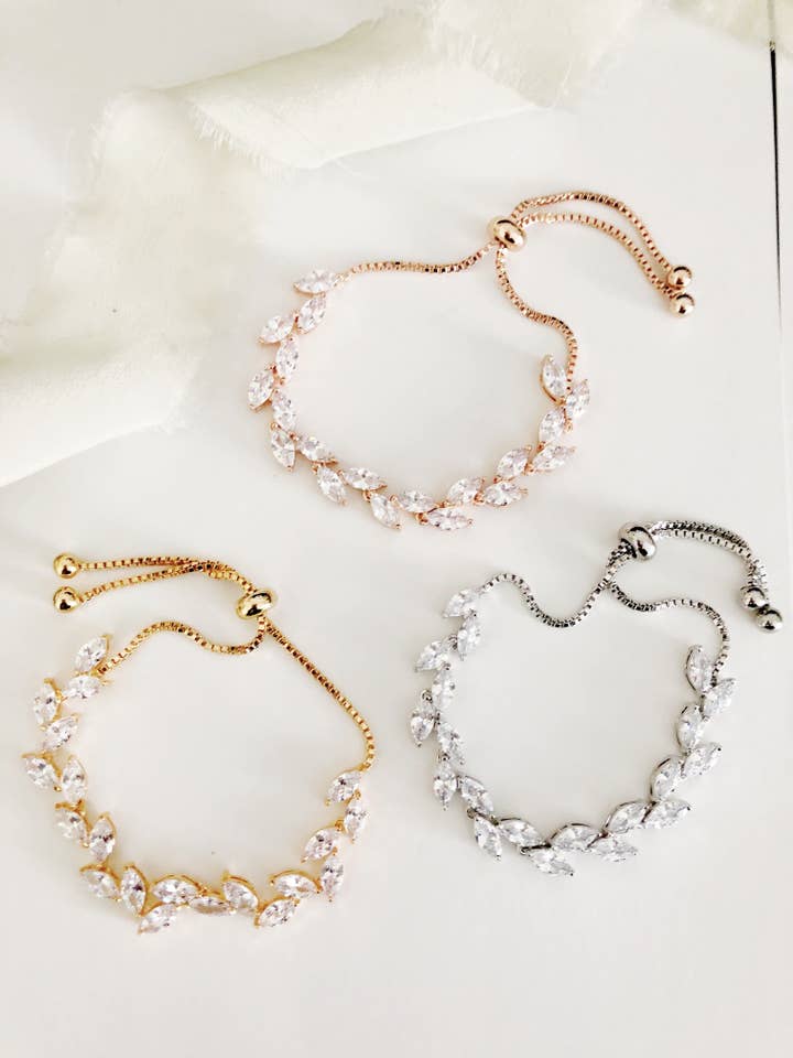 Pulsera Kelly de oro rosa con hoja de diamantes para venta al por mayor de Belle Box Boutique