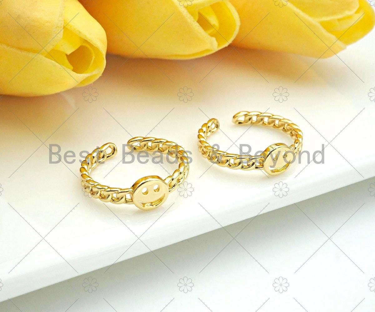 BestBeads&Beyond - Venta al por mayor Anillo de banda/apilable - Anillo ajustable dorado con cara sonriente, SKU #LD1271