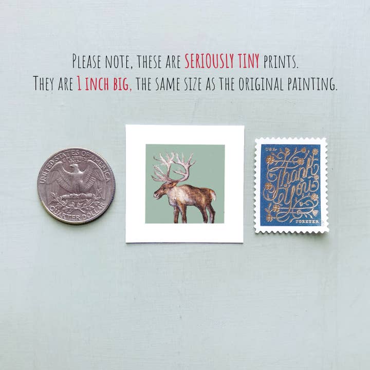 Mick's Art Goods - Wholesale Art Print - Mini 1" Reindeer Watercolor Print