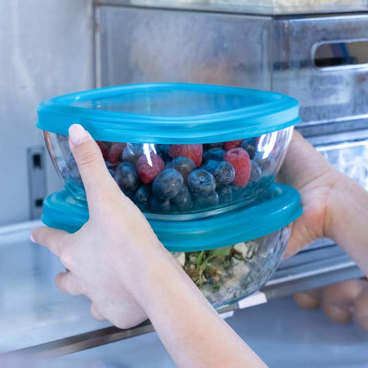 Libbey - Wholesale Food Storage Container - Libbey Serve It 8 Piece Glass Storage Bowl Set with 6 Cup Containers and Blue Plastic Lids3