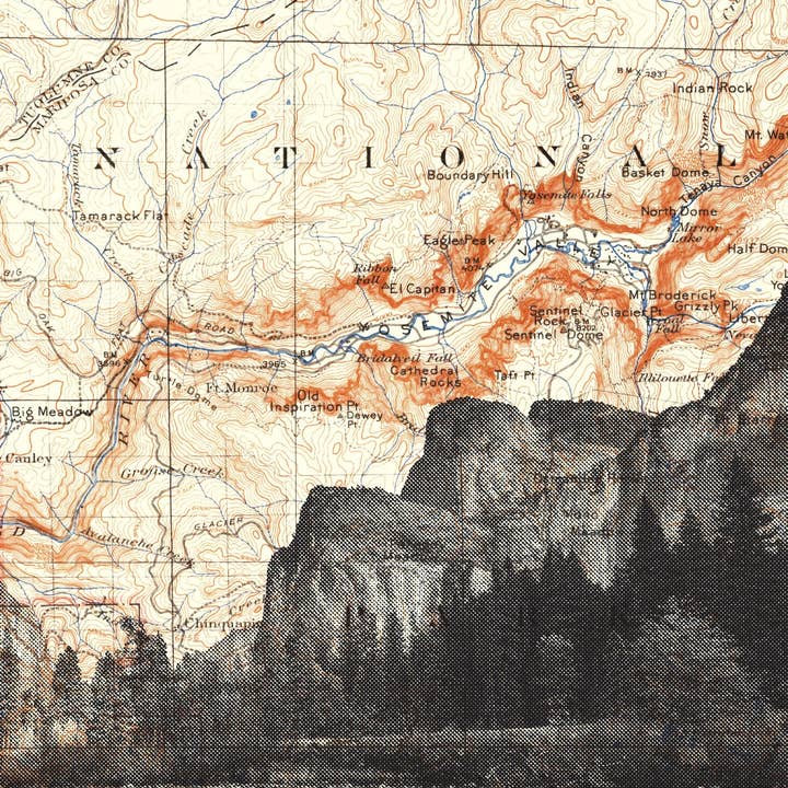 Mapped & Charted - Wholesale Map - California | Yosemite Valley Art Print on Topographic Map