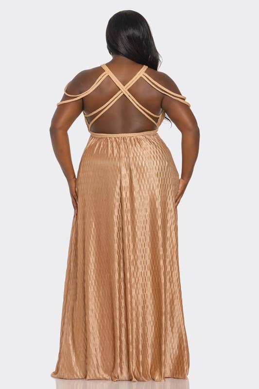 BANJUL – Großhandel Kleid – Damen – HCCD71765   Wellig plissiertes geflochtenes Seil Plus Size Maxikleid4