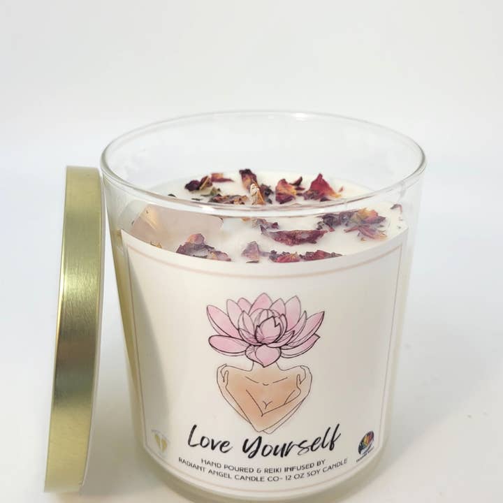 Radiant Angel Candle Co - Venta al por mayor Velas en tarros - Vela Love Yourself con cuarzo rosa en tarro de soja de 12 onzas2