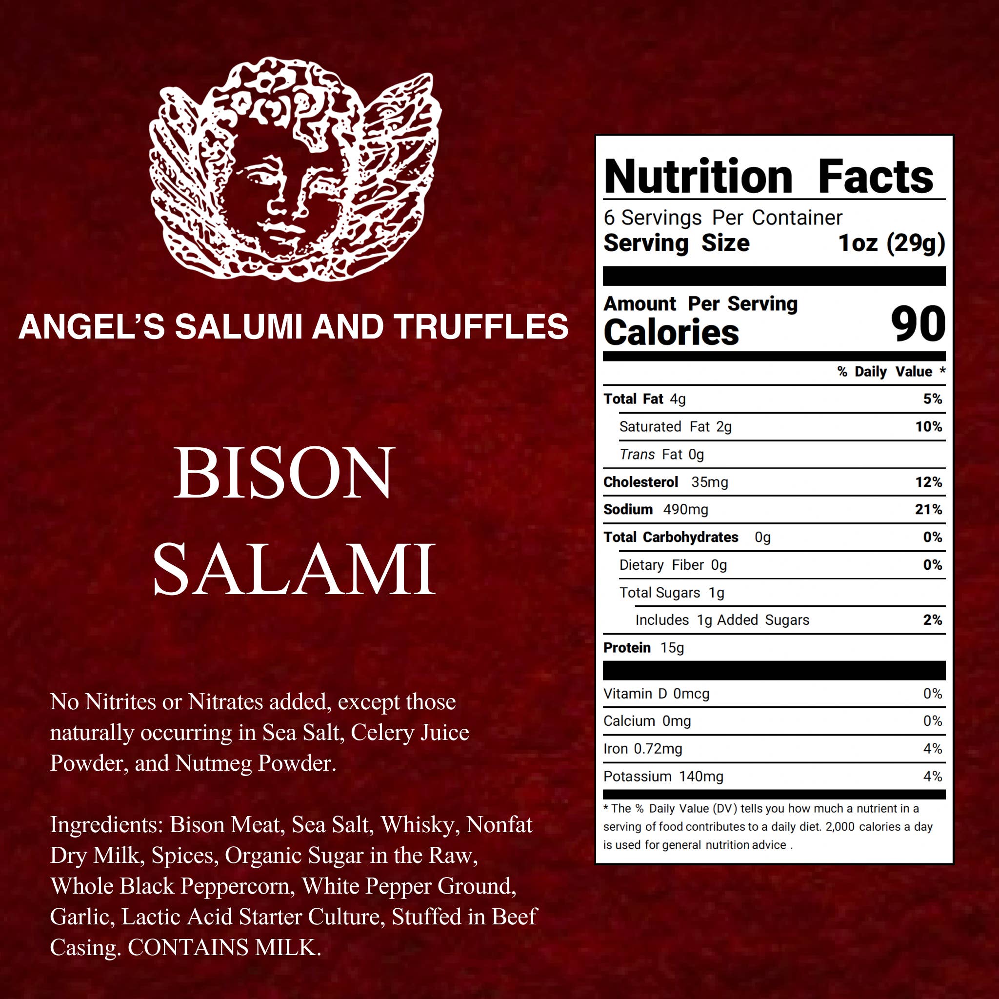 Angel's Salumi & Truffles - Wholesale Salami - Bison Salami (6.5oz)4
