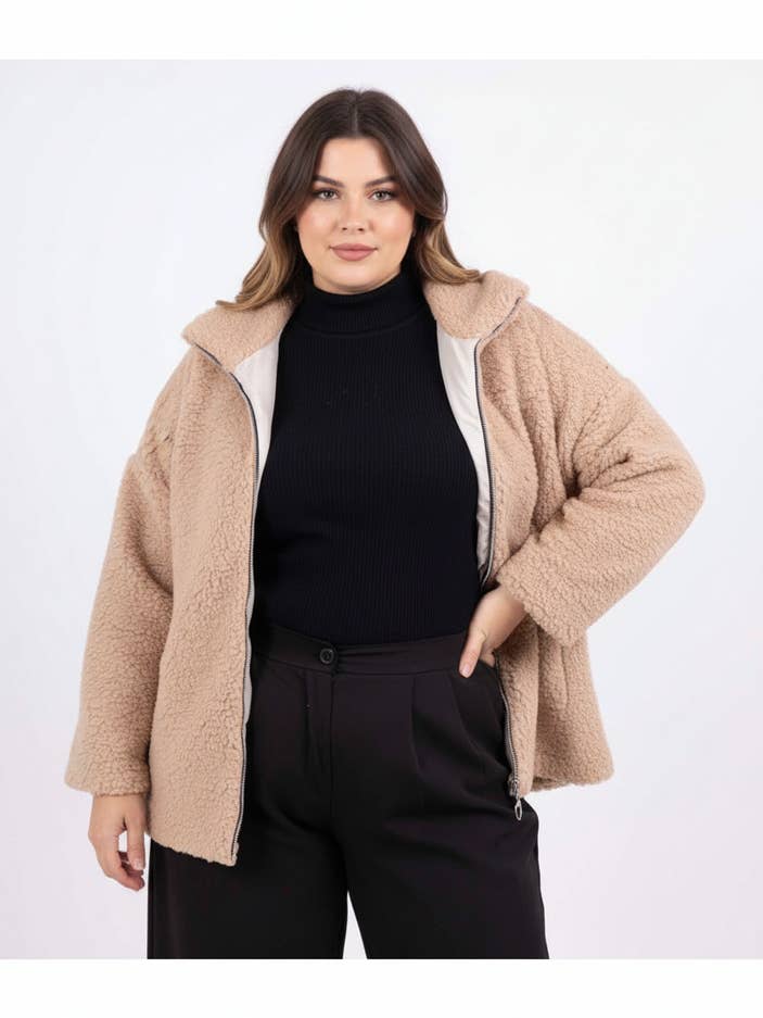 Veste polaire beige grande taille (T5763) pour la vente par Pomme Rouge Paris
